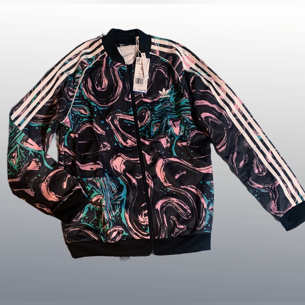 NWT adidas All Over Marble Print Track Jacket Fits Like Woman’s S/XS Full Zip